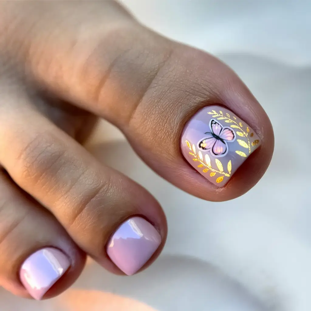 Fall Seasonal Toe Nails for October 2025 Delicate Butterfly Charm