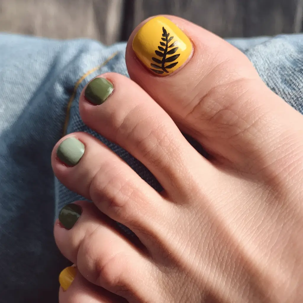 Fall Seasonal Toe Nails for October 2025 Autumn Leaf Contrast