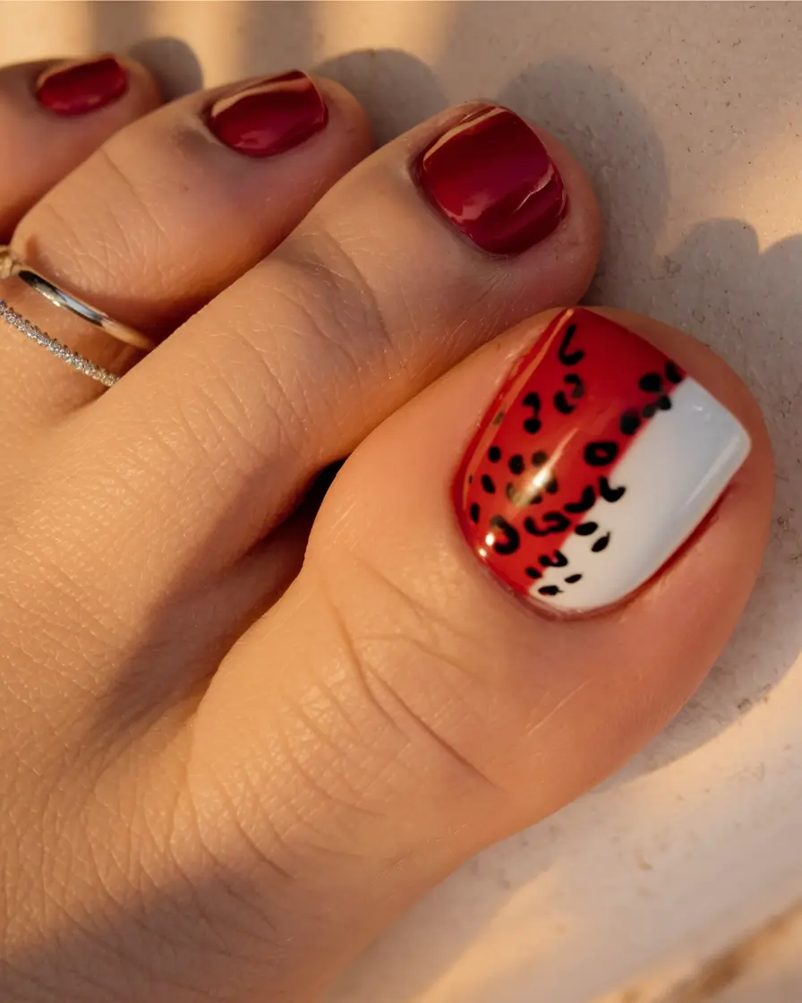 Fall Seasonal Toe Nails for October 2025 Crimson Boldness with Playful Art
