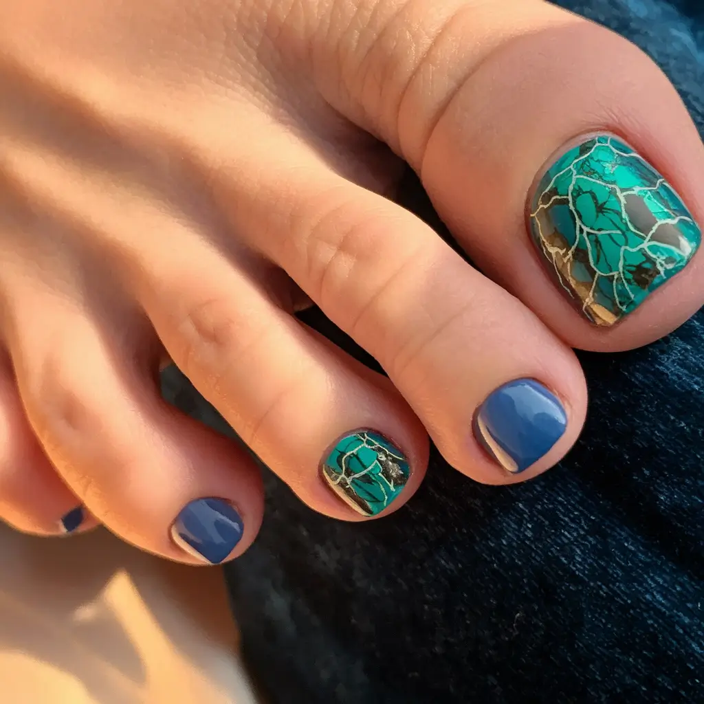 Fall Seasonal Toe Nails for October 2025 Blue Marble Sophistication