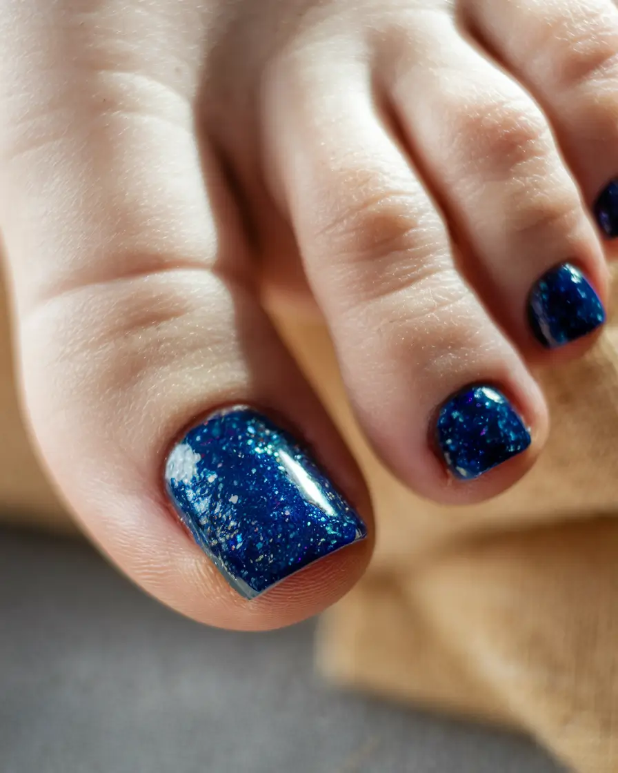 Fall Seasonal Toe Nails for October 2025 Starry Midnight Glitter
