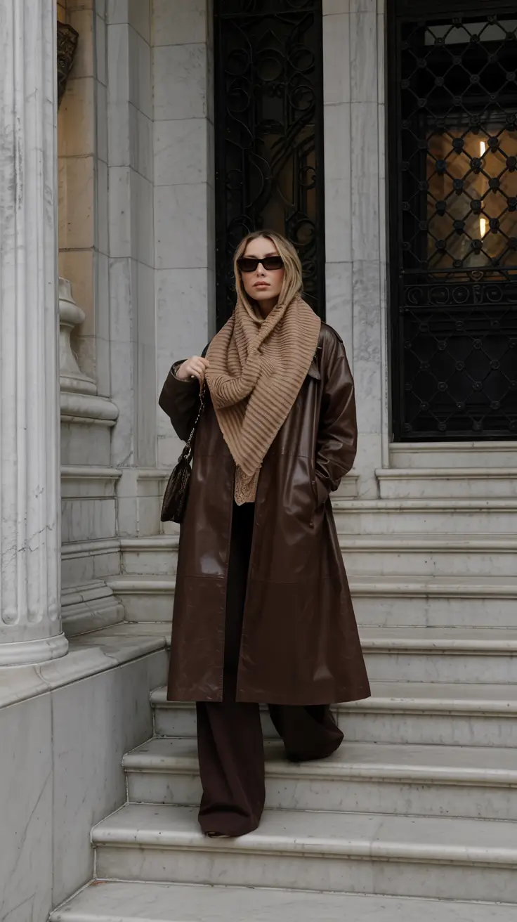 Fall to Winter 2025 Outfit Ideas Chocolate Coat & Oversized Scarf