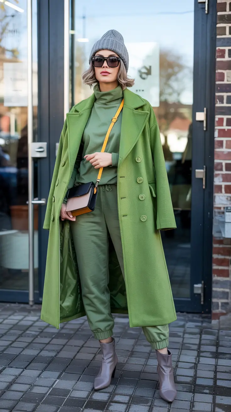 Fall to Winter 2025 Outfit Ideas Bold Green Monochrome Statement