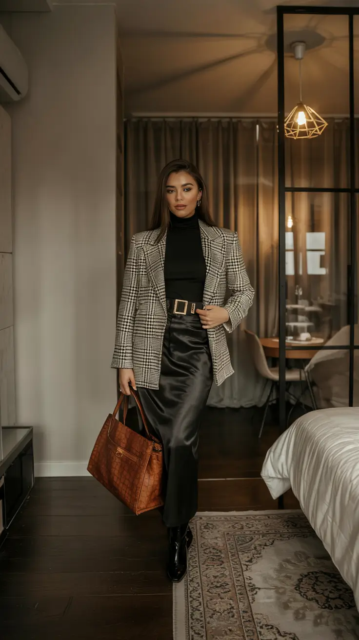 Fall to Winter 2025 Outfit Ideas Power Blazer & Satin Skirt