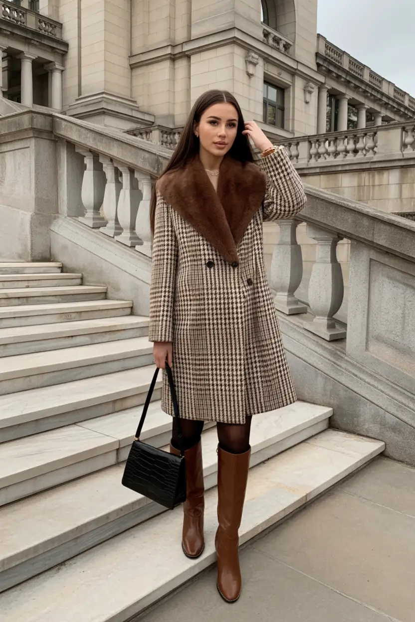 Fashion Inspo for Winter 2025 - 2026 Timeless Elegance with Houndstooth and Fur