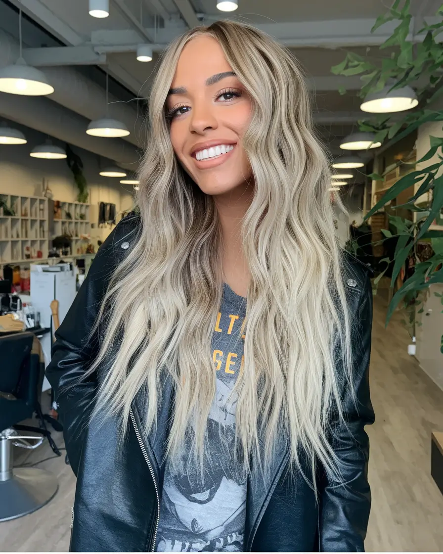 Haircuts to Try in October 2025 Beachy Blonde Waves with Dark Roots