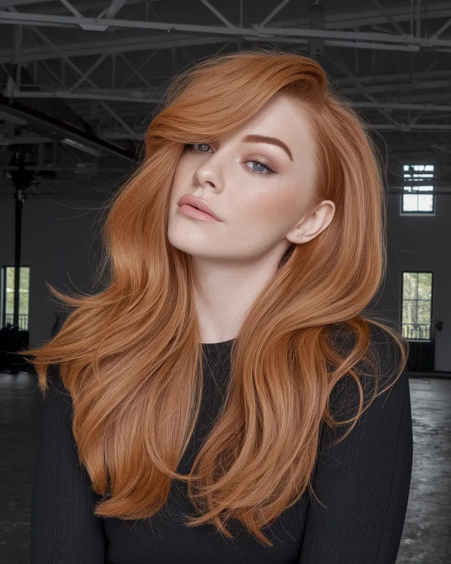 Haircuts to Try in October 2025 Fiery Copper with Side-Swept Volume