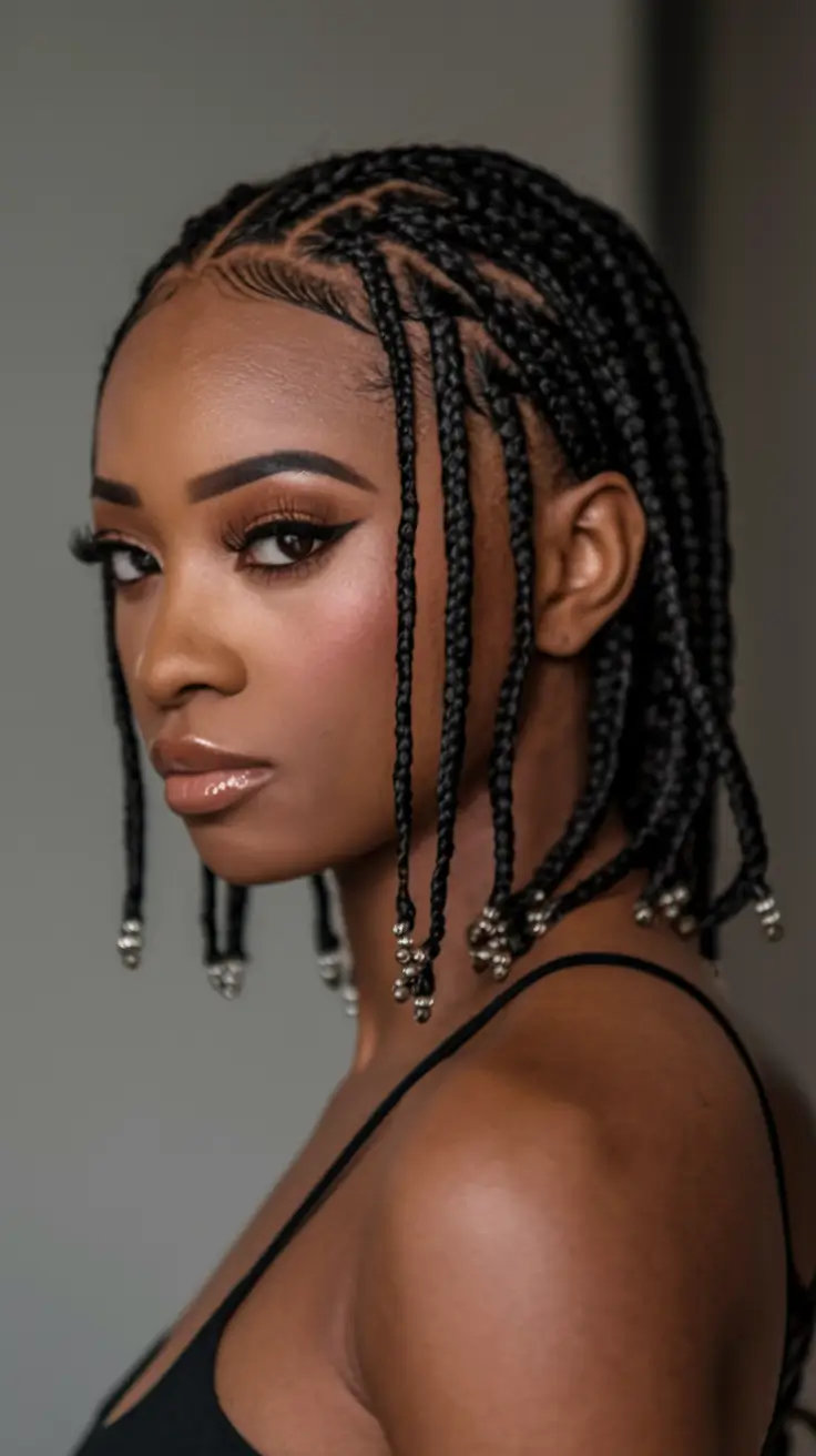 Hairstyles for Black Women Winter 2025-2026 Beaded Box Braids with Defined Parts