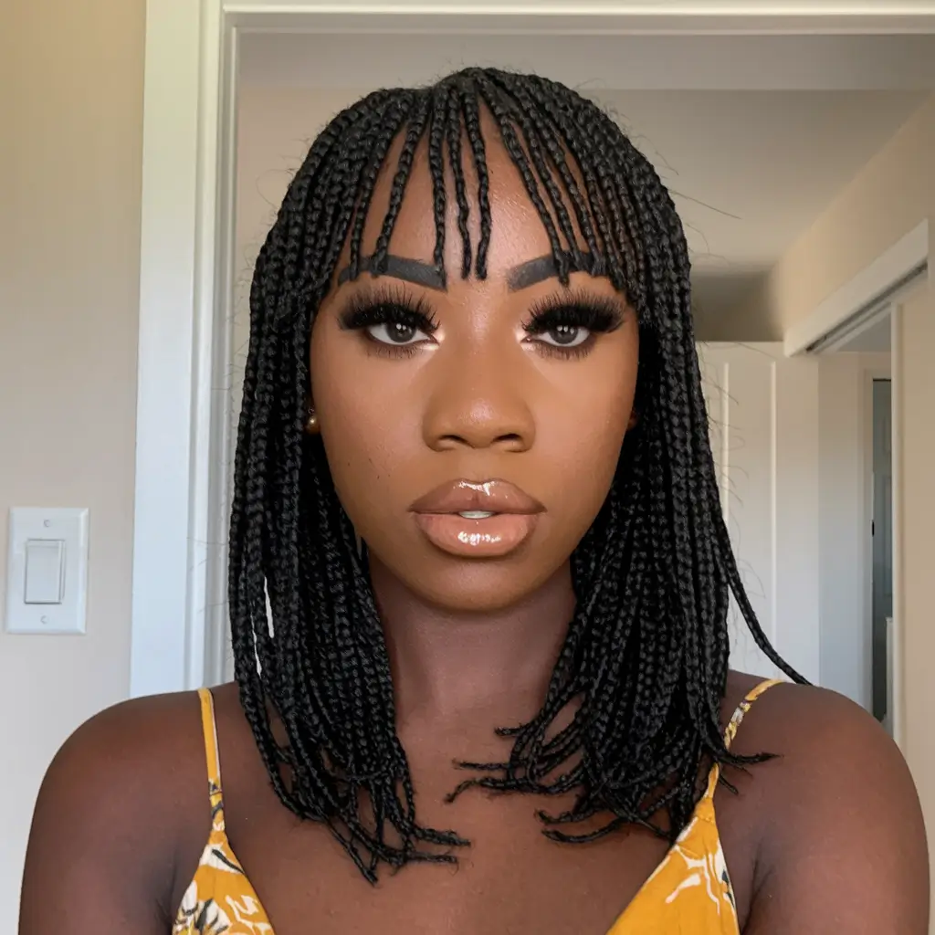 Hairstyles for Black Women Winter 2025-2026 Box Braids with Wispy Bangs