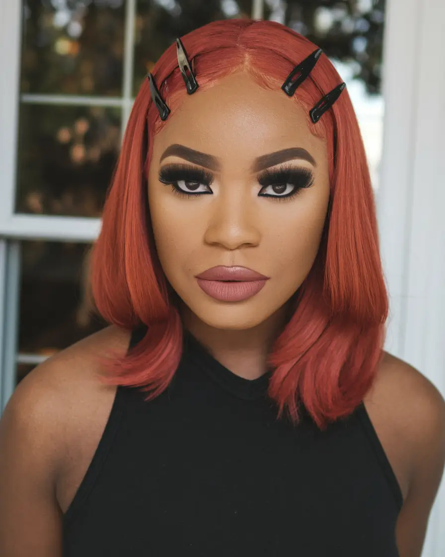 Hairstyles for Black Women Winter 2025-2026 Copper Bob with Statement Clips