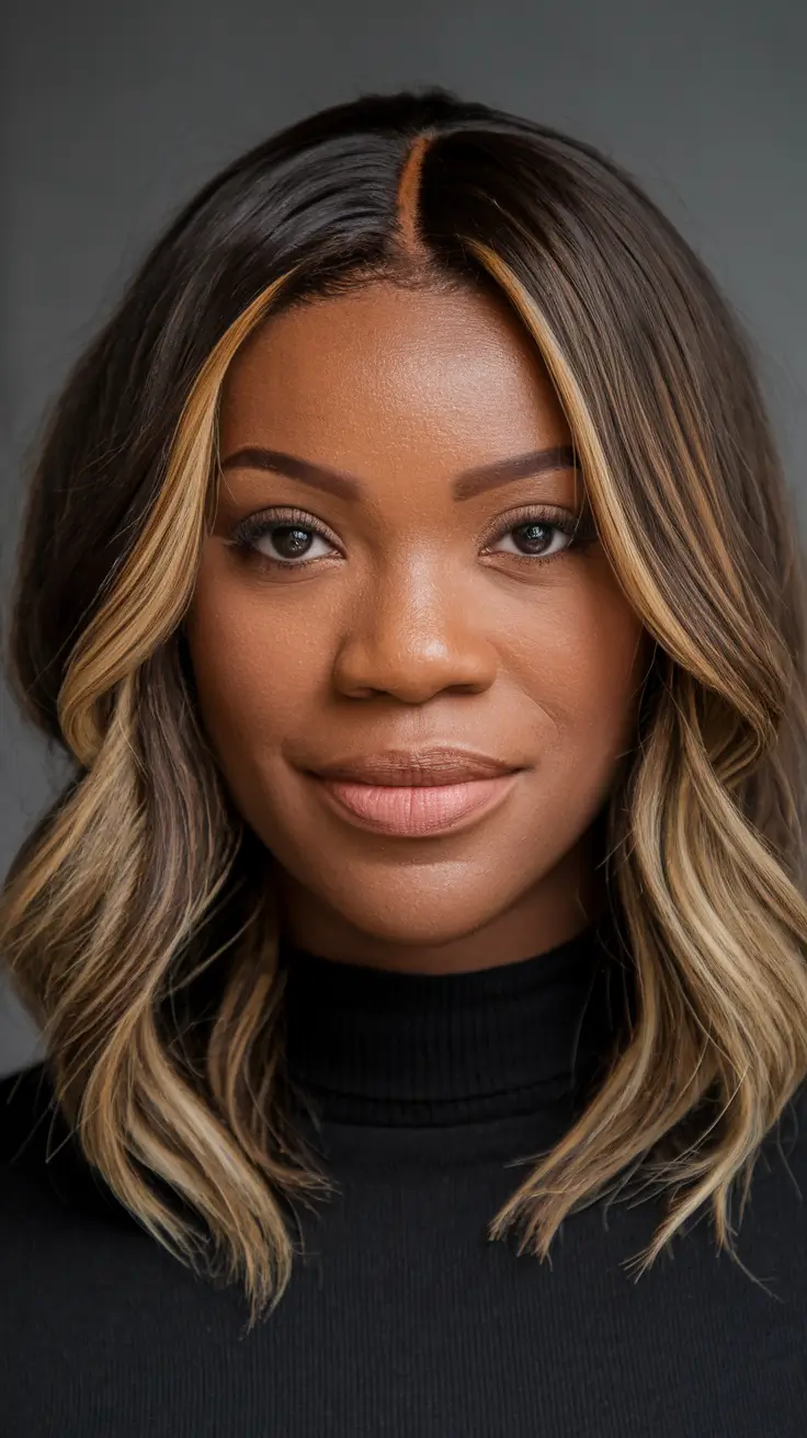 Hairstyles for Black Women Winter 2025-2026 Soft Waves with Blonde Face-Framing Highlights