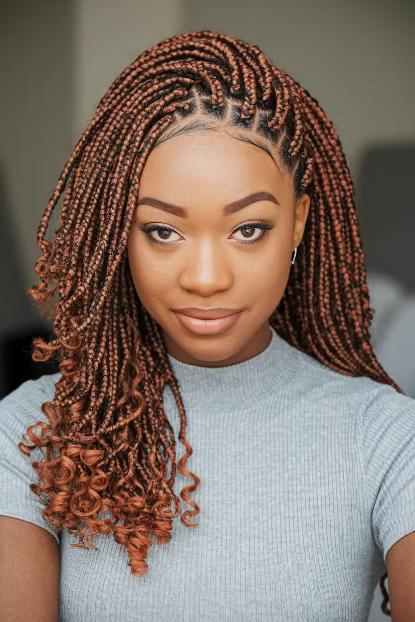 Hairstyles for Black Women Winter 2025-2026 Copper-Toned Curly Braids
