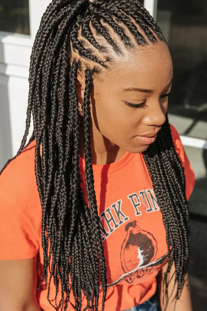 Hairstyles for Black Women Winter 2025-2026 Half-Up Braided Ponytail