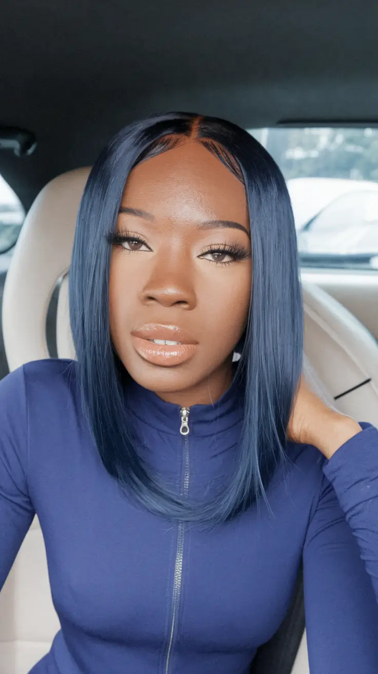 Hairstyles for Black Women Winter 2025-2026 Midnight Blue Sleek Bob