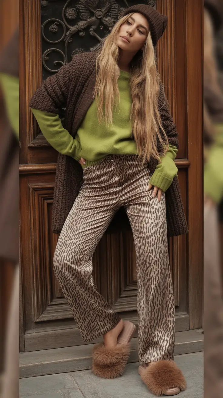 NYC Winter Outfits 2025 / 2026 Street Style Guide Leopard Pants with Cozy Knits