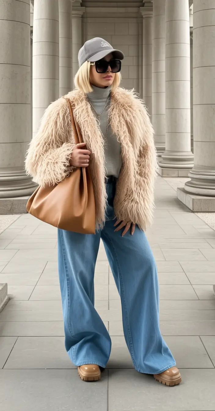 NYC Winter Outfits 2025 / 2026 Street Style Guide Faux Fur and Wide-Leg Denim