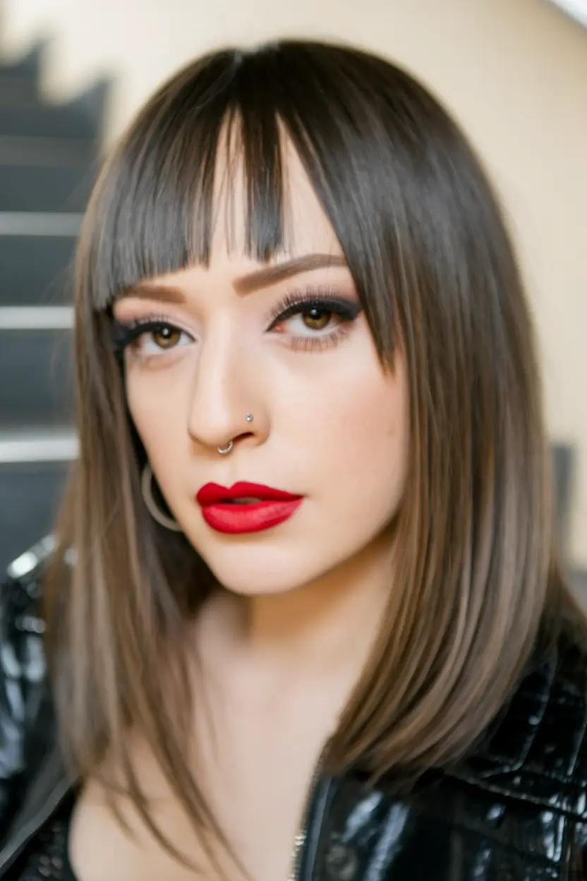 October 2025 Fall Hair Color Trends Edgy Espresso with Blunt Bangs