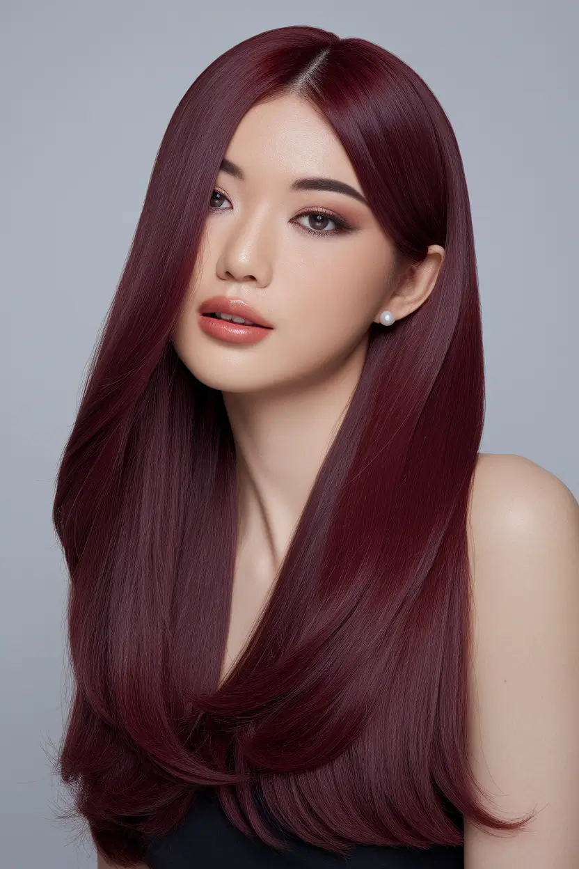 October 2025 Fall Hair Color Trends Deep Burgundy Sleekness
