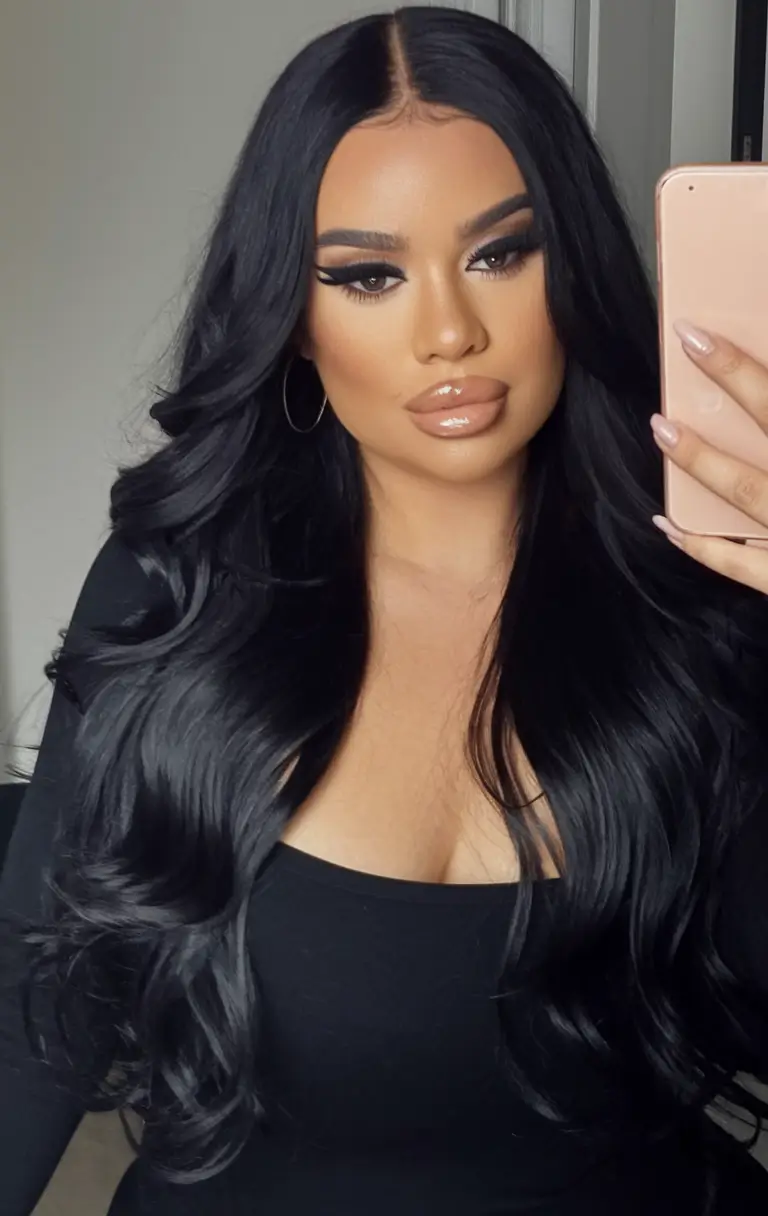 October 2025 Fall Hair Color Trends Glossy Midnight Black