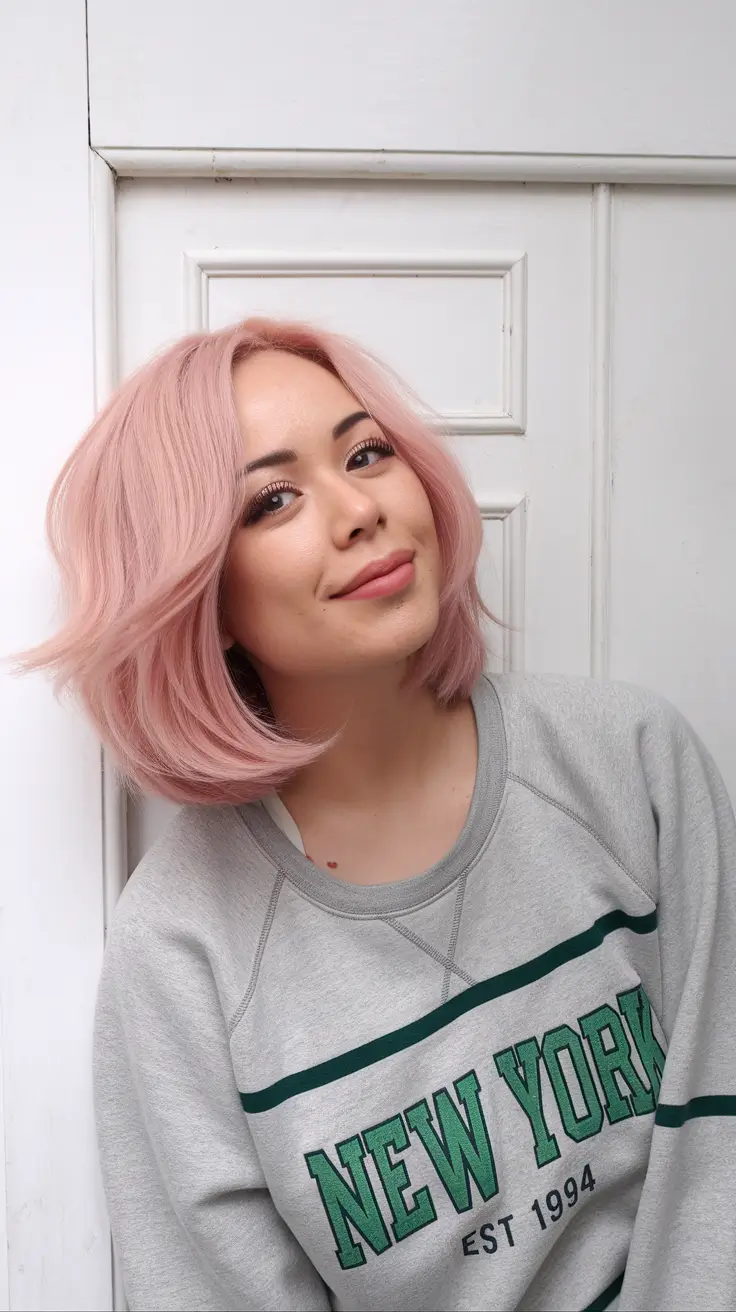 October 2025 Fall Hair Color Trends Playful Dusty Pink Bob