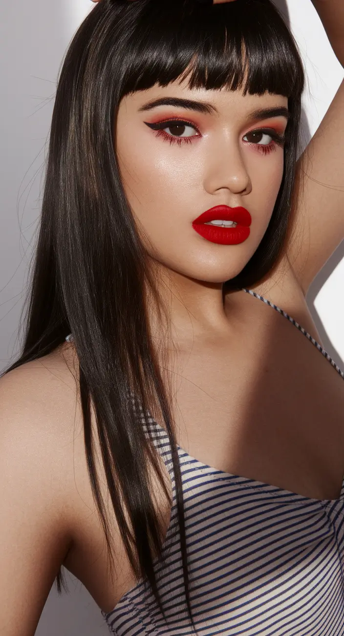 October 2025 Fall Hair Color Trends Jet Black with Micro Bangs