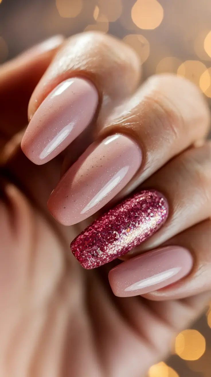 October 2025 Nail Colors Ideas Neutral Elegance with a Sparkle Accent