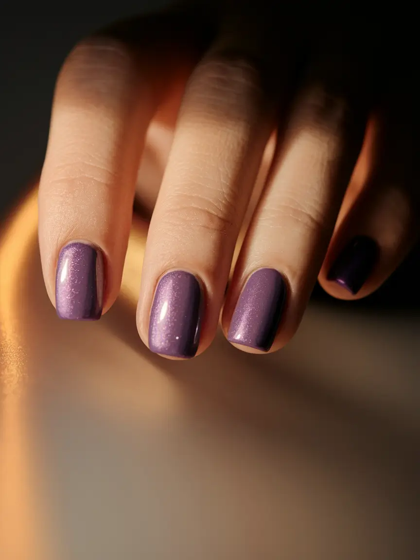 October 2025 Nail Colors Ideas Iridescent Purple Glow