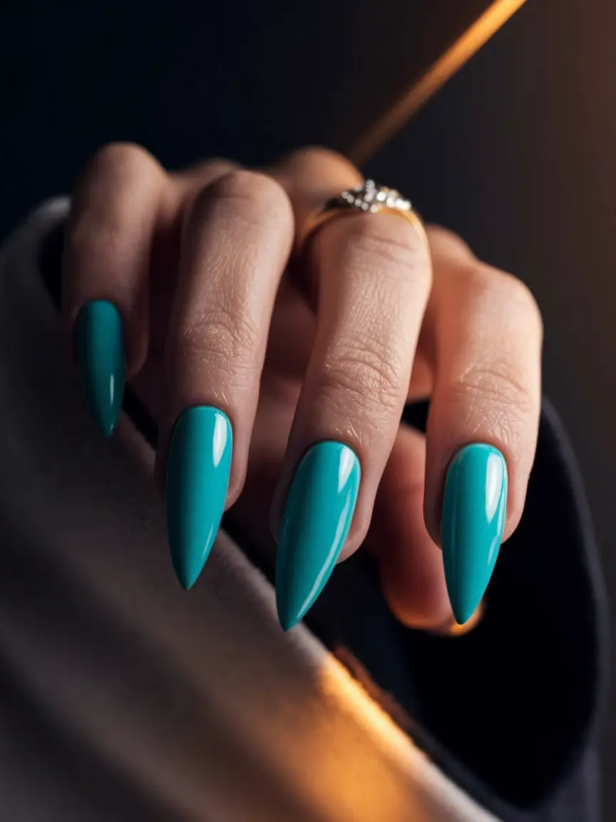 October 2025 Nail Colors Ideas Teal Almond Drama