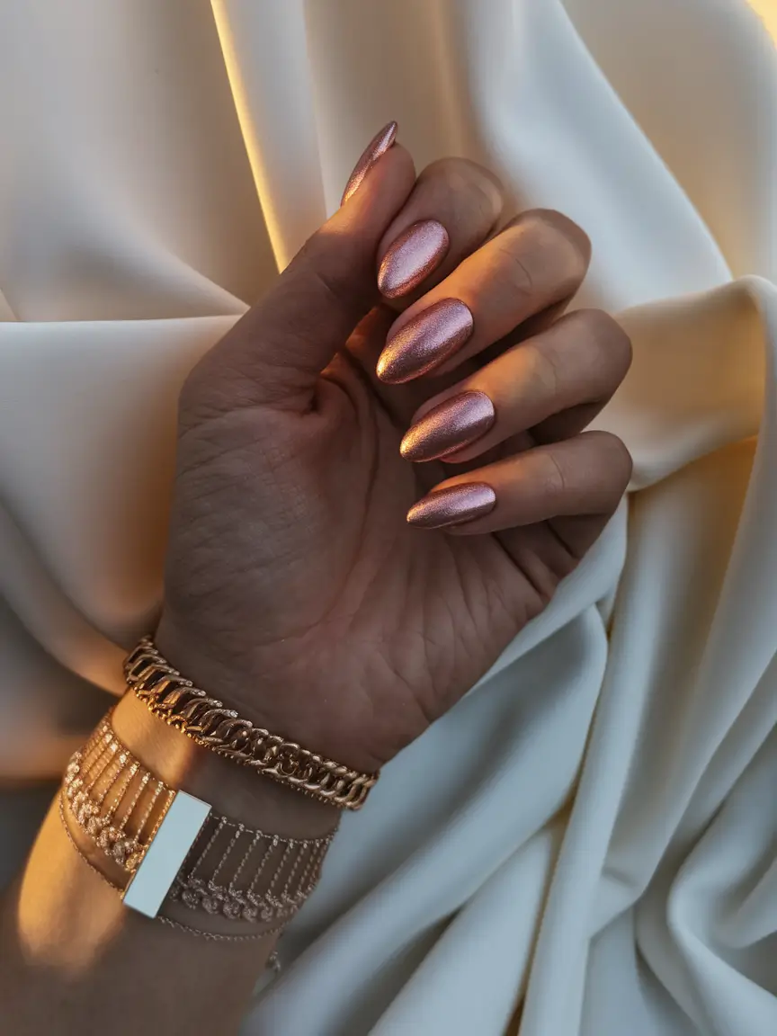 October 2025 Nail Colors Ideas Metallic Rose Shine