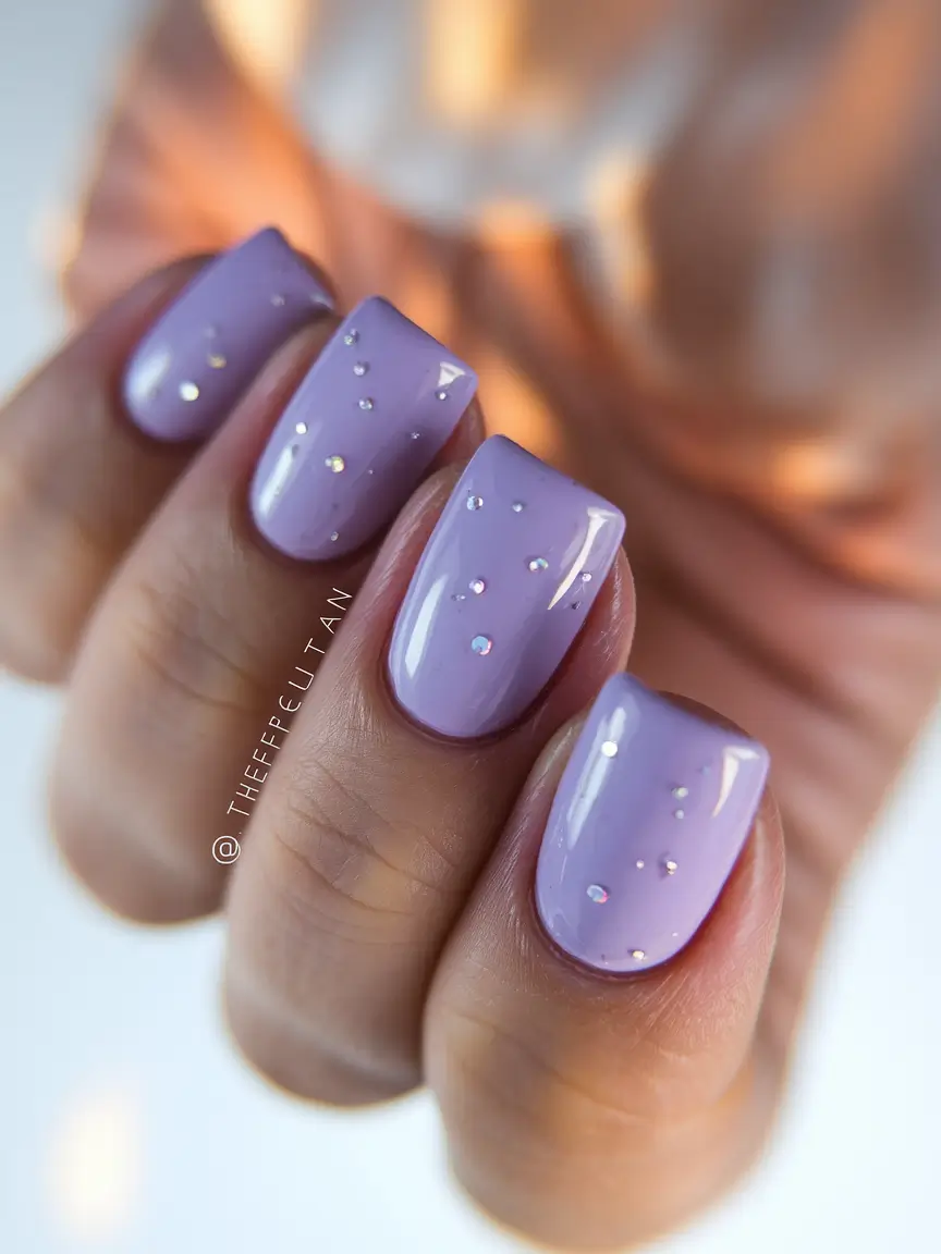 October 2025 Nail Colors Ideas Playful Lilac with Crystal Drops
