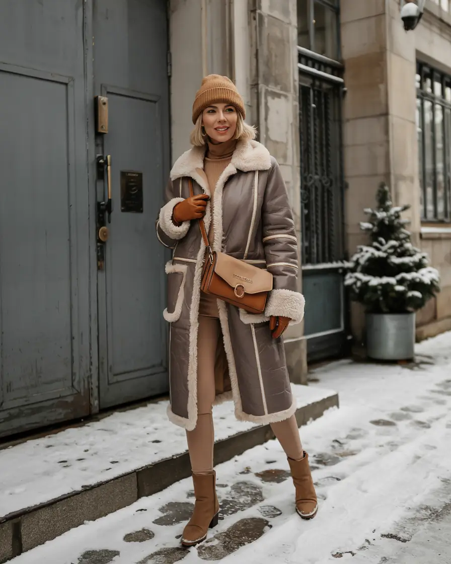 Outfit Inspiration for Winter 2025 / 2026 Shearling Elegance in Neutral Tones