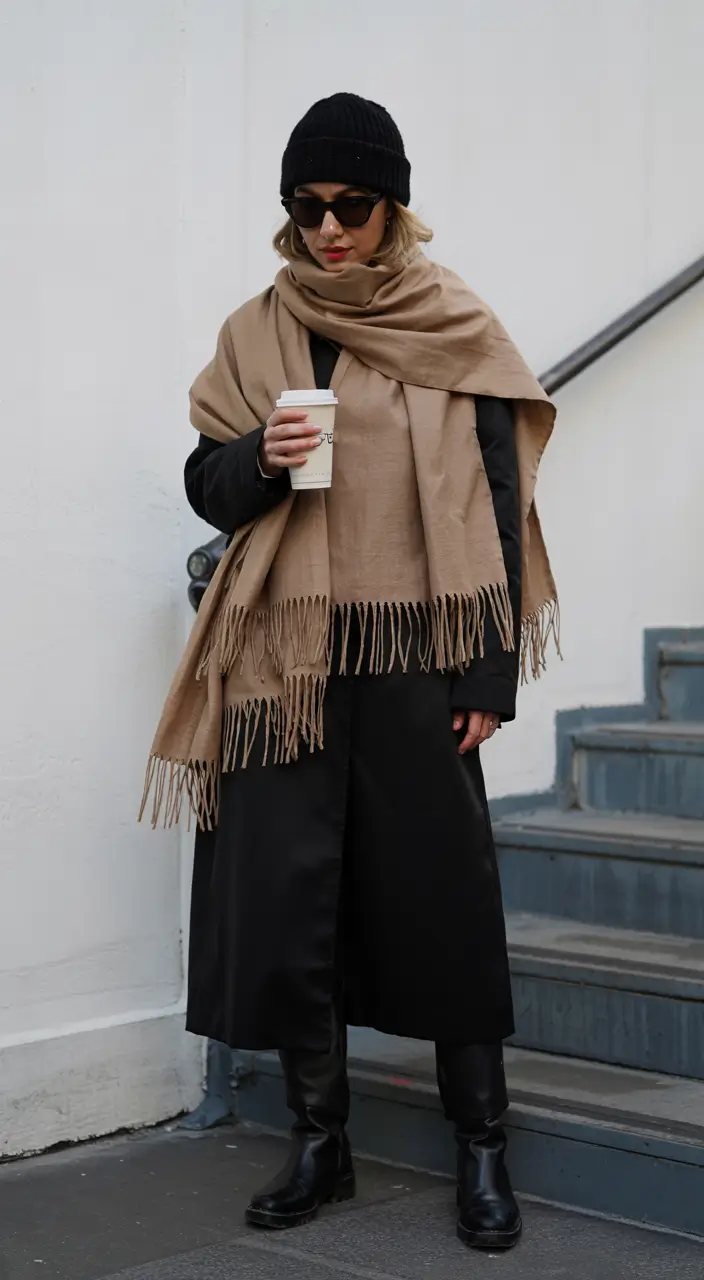 Outfit Inspiration for Winter 2025 / 2026 Minimalist Layers with Oversized Scarf