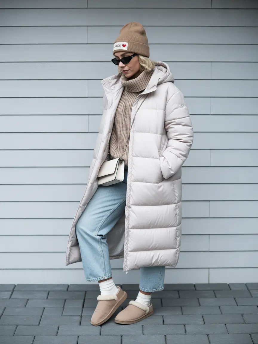 Outfits Aesthetic for Winter 2025 - 2026 Street-Style Puffers and Neutral Knits