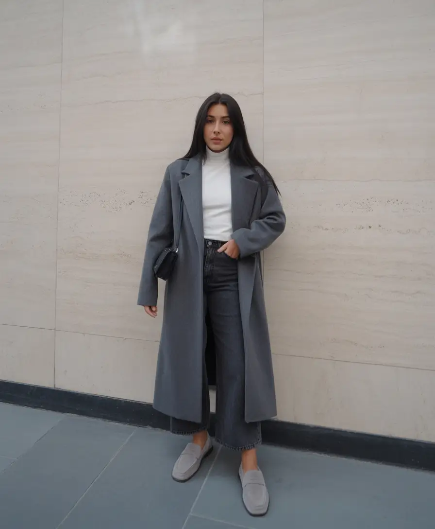 Outfits Aesthetic for Winter 2025 - 2026 Monochrome Grey Coat Elegance