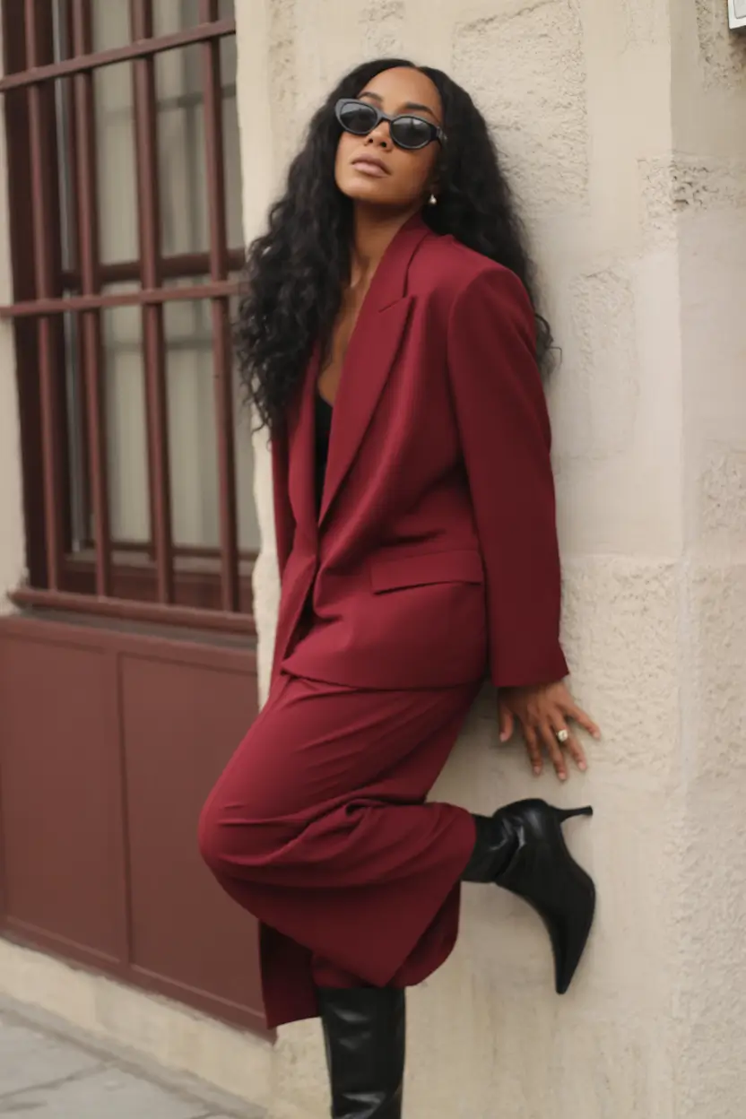 Outfits for Black Girl Winter ideas 2025 2026 Burgundy Suit Confidence
