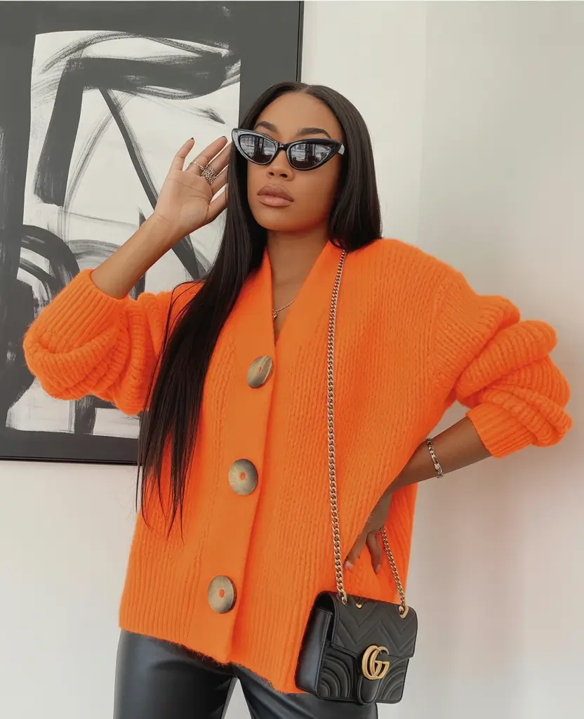 Outfits for Black Girl Winter ideas 2025 2026 Bright Orange Statement Knit