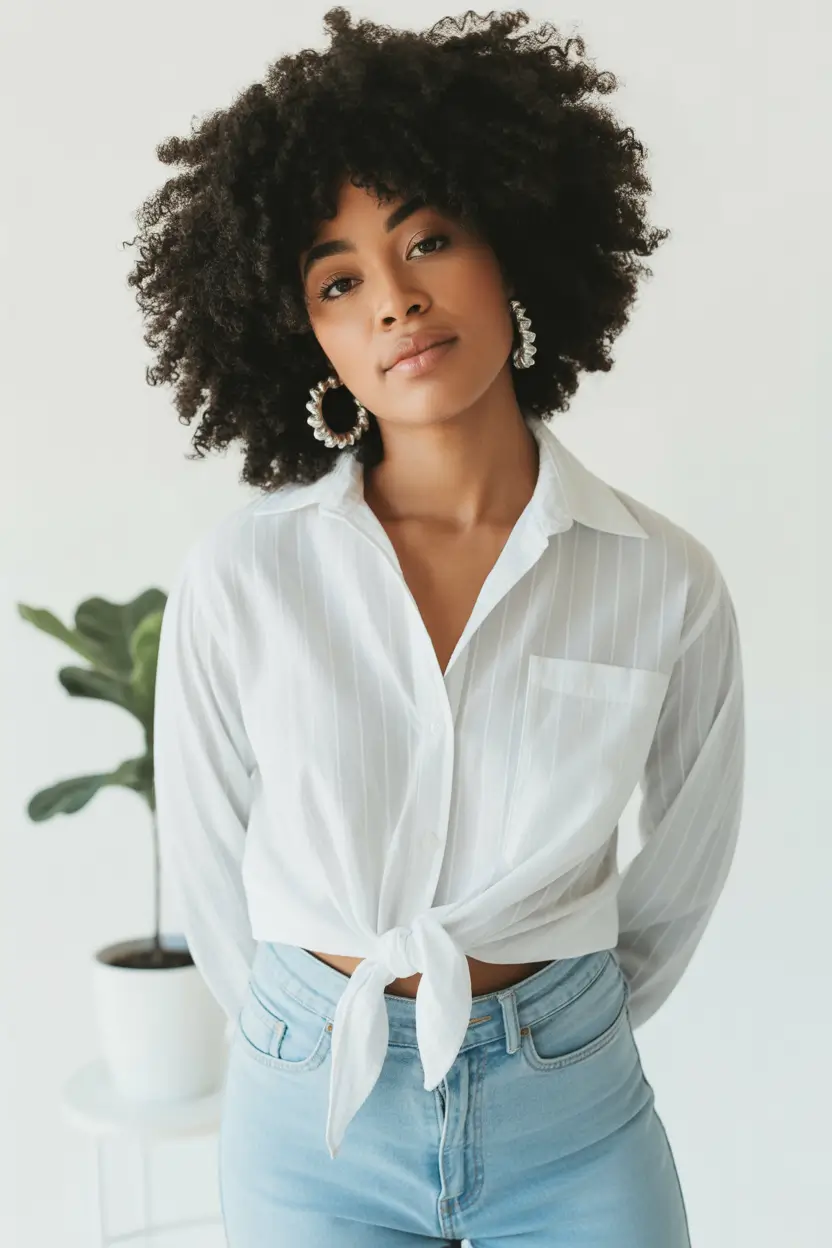 Outfits for Black Girl Winter ideas 2025 2026 Classic White Shirt Twist