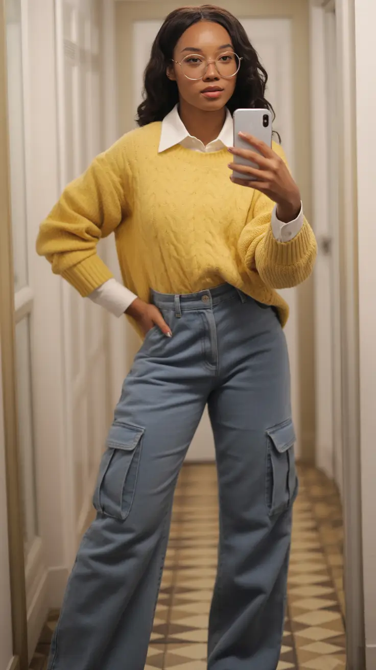 Outfits for Black Girl Winter ideas 2025 2026 Preppy Yellow Sweater Layers