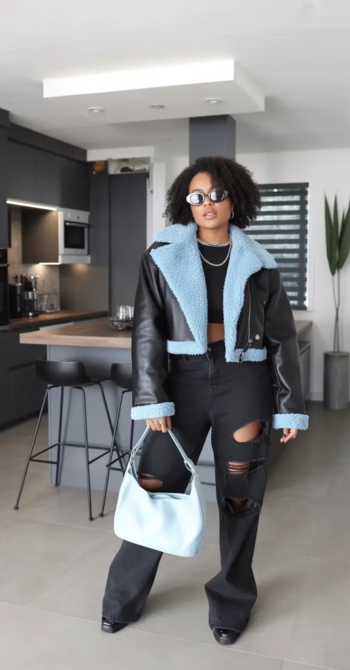 Outfits for Black Girl Winter ideas 2025 2026 Black-and-Blue Street Energy