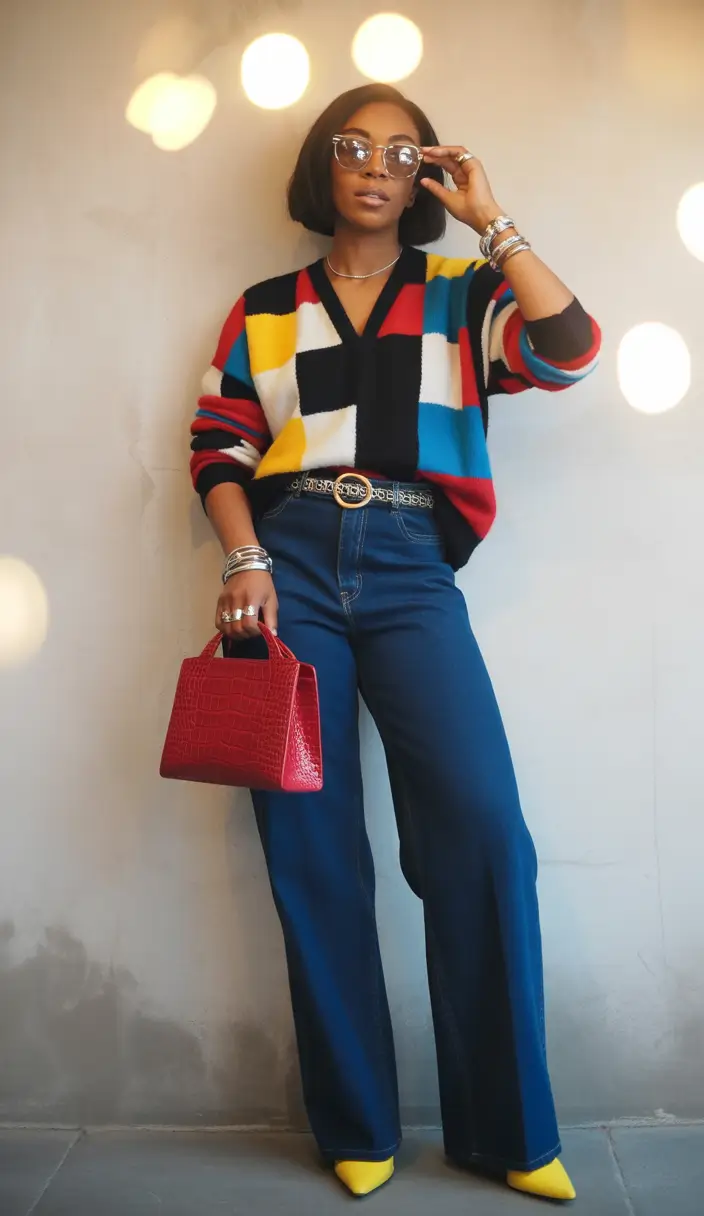Outfits for Black Girl Winter ideas 2025 2026 Color-Blocked Sweater Energy
