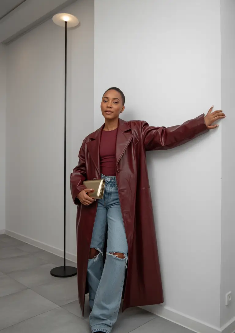 Outfits for Black Girl Winter ideas 2025 2026 Burgundy Leather Drama