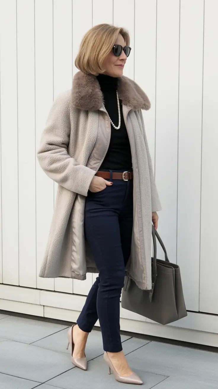 Outfits for Women Over 50: Winter 2025 / 2026 Pearls, Plush Collar, and Tailored Neutrals