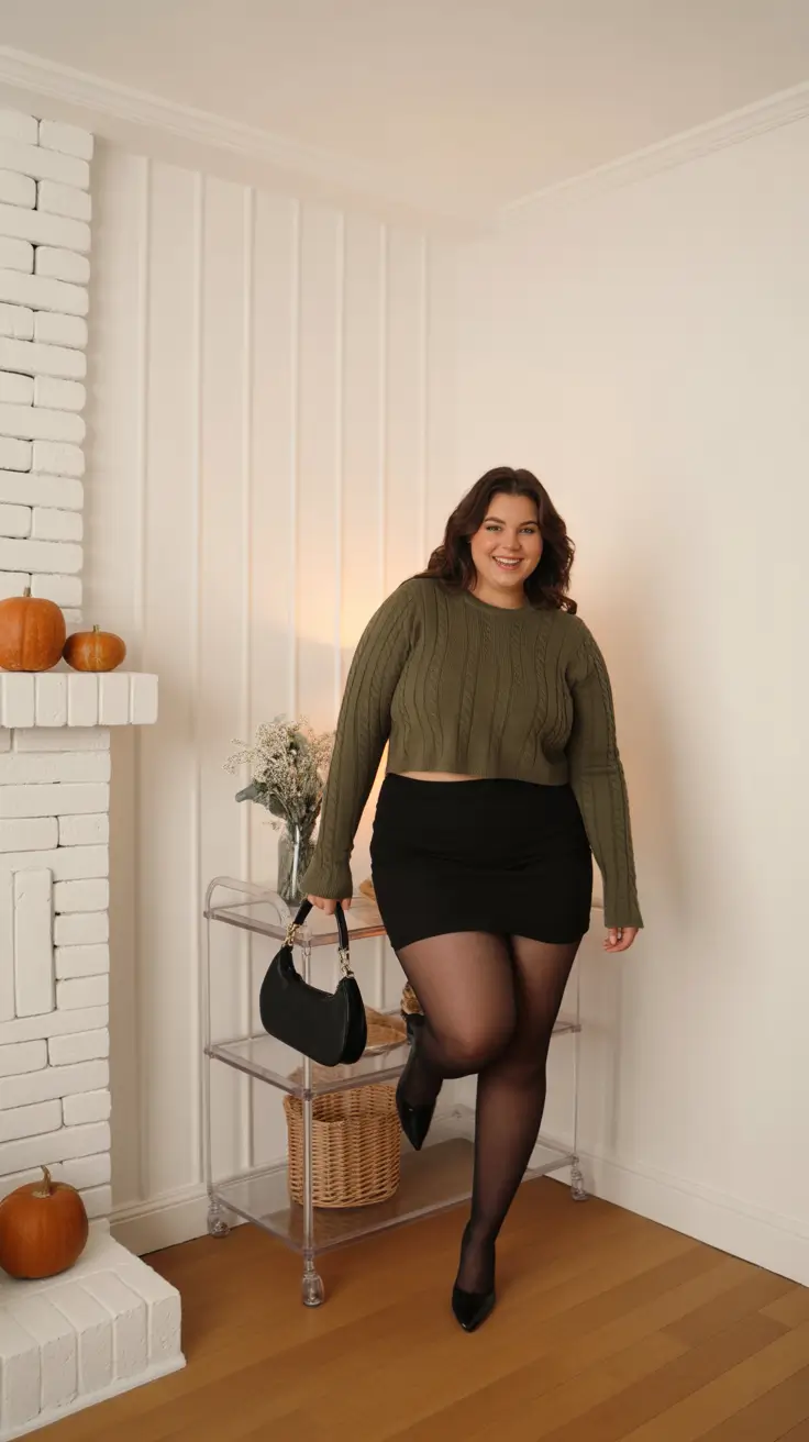 Plus Size Outfits for Winter 2025 / 2026 Mini Skirt With Cozy Contrast