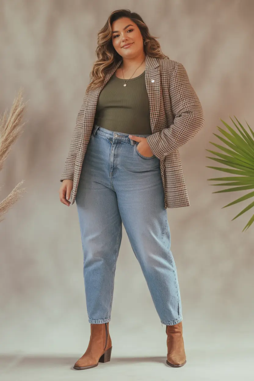 Plus Size Outfits for Winter 2025 / 2026 Smart Casual Check Blazer
