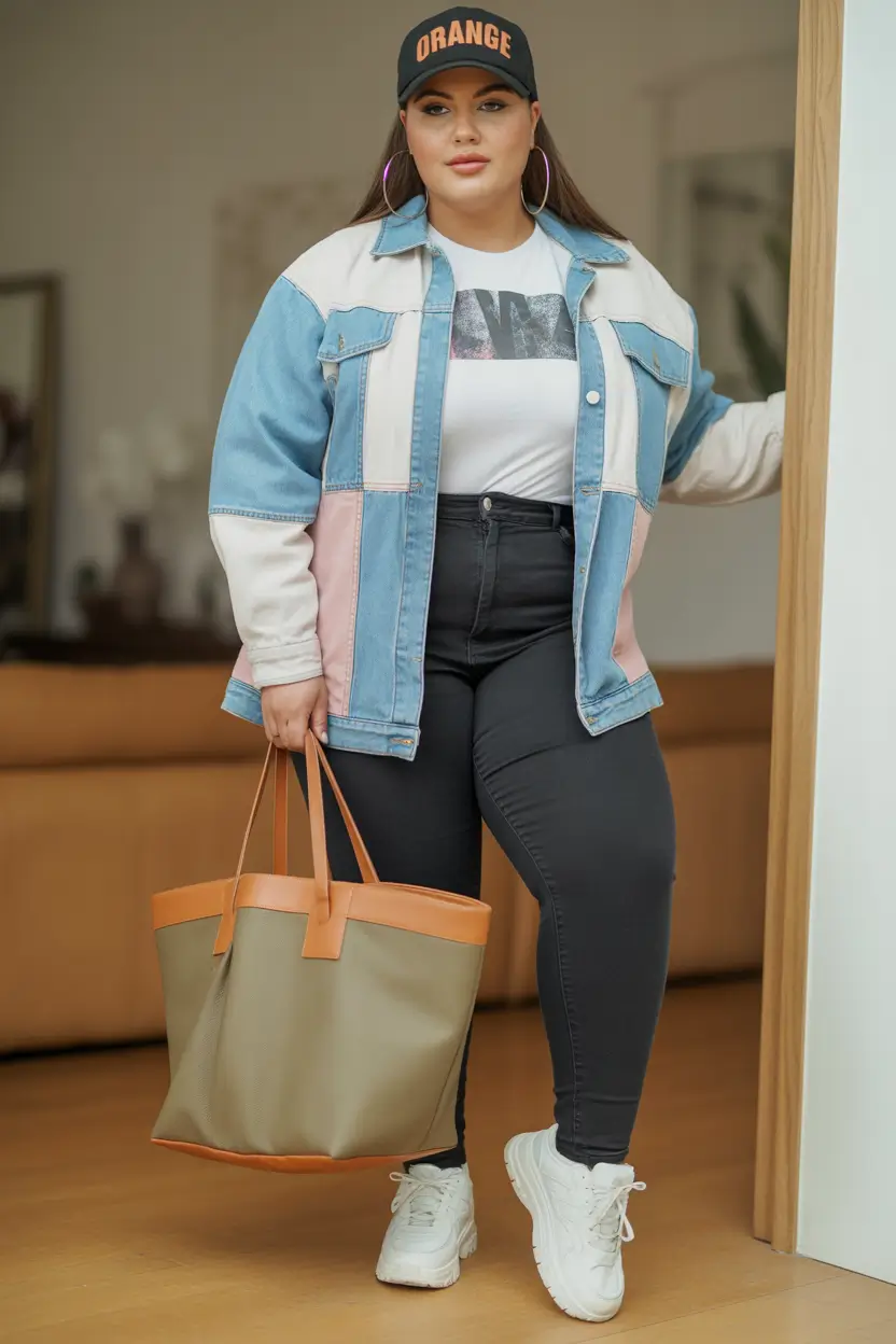 Plus Size Outfits for Winter 2025 / 2026 Color-Blocked Denim Energy