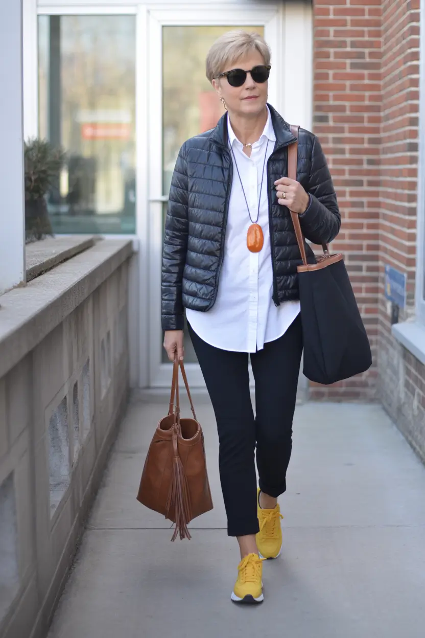 Stylish for Women Over 60 Winter Outfit 2025-2026 Sporty Elegance With a Pop of Yellow