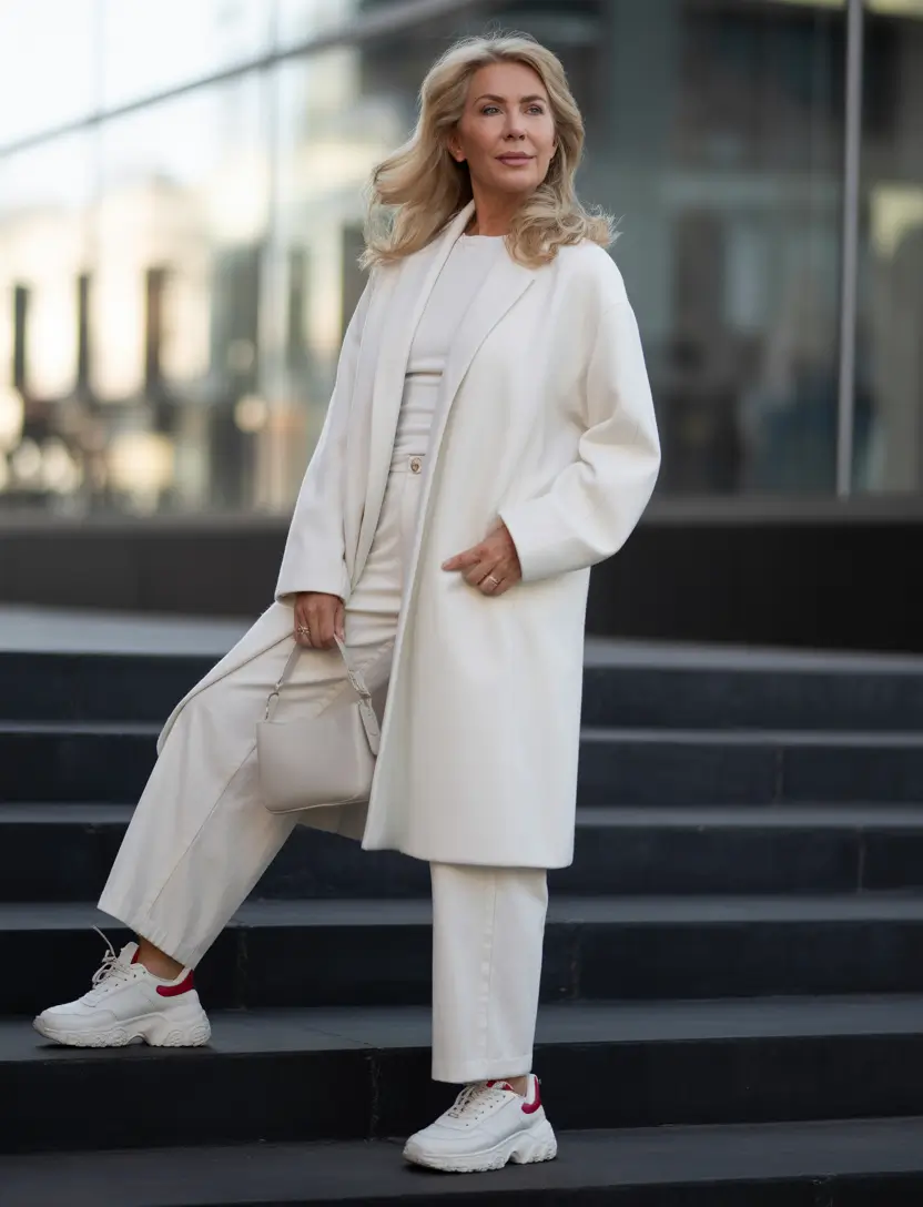 Stylish for Women Over 60 Winter Outfit 2025-2026 All-White Modern Minimalism