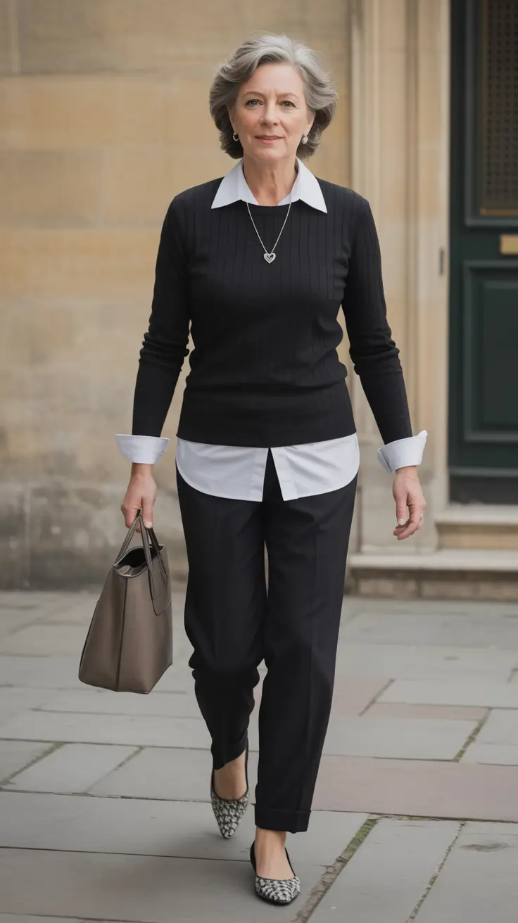 Stylish for Women Over 60 Winter Outfit 2025-2026 Black and White Refined Layers