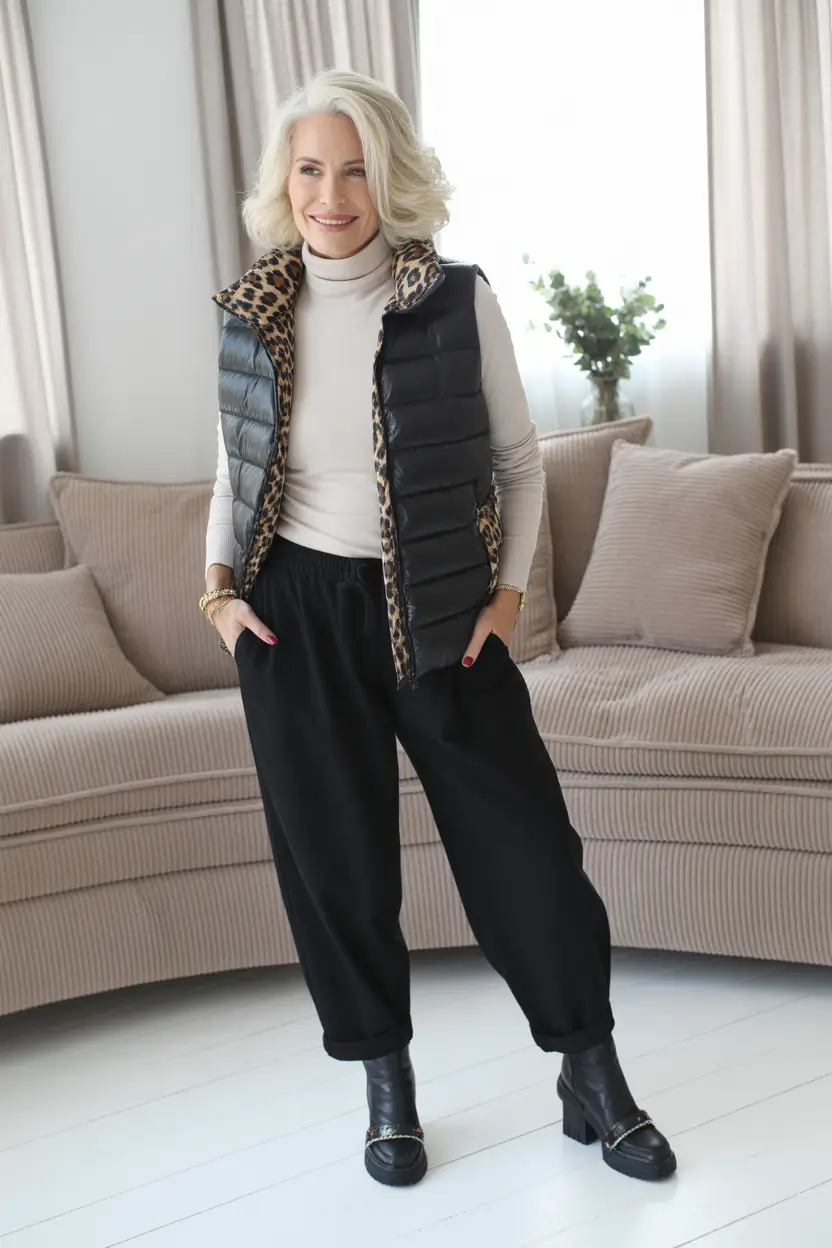 Stylish for Women Over 60 Winter Outfit 2025–2026 Sporty Chic With a Pattern Twist
