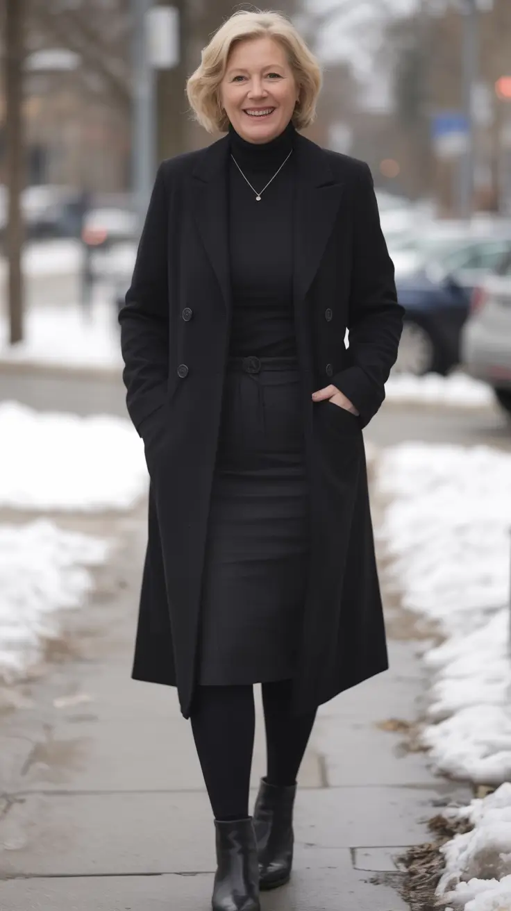Stylish for Women Over 60 Winter Outfit 2025–2026 All-Black Sophistication